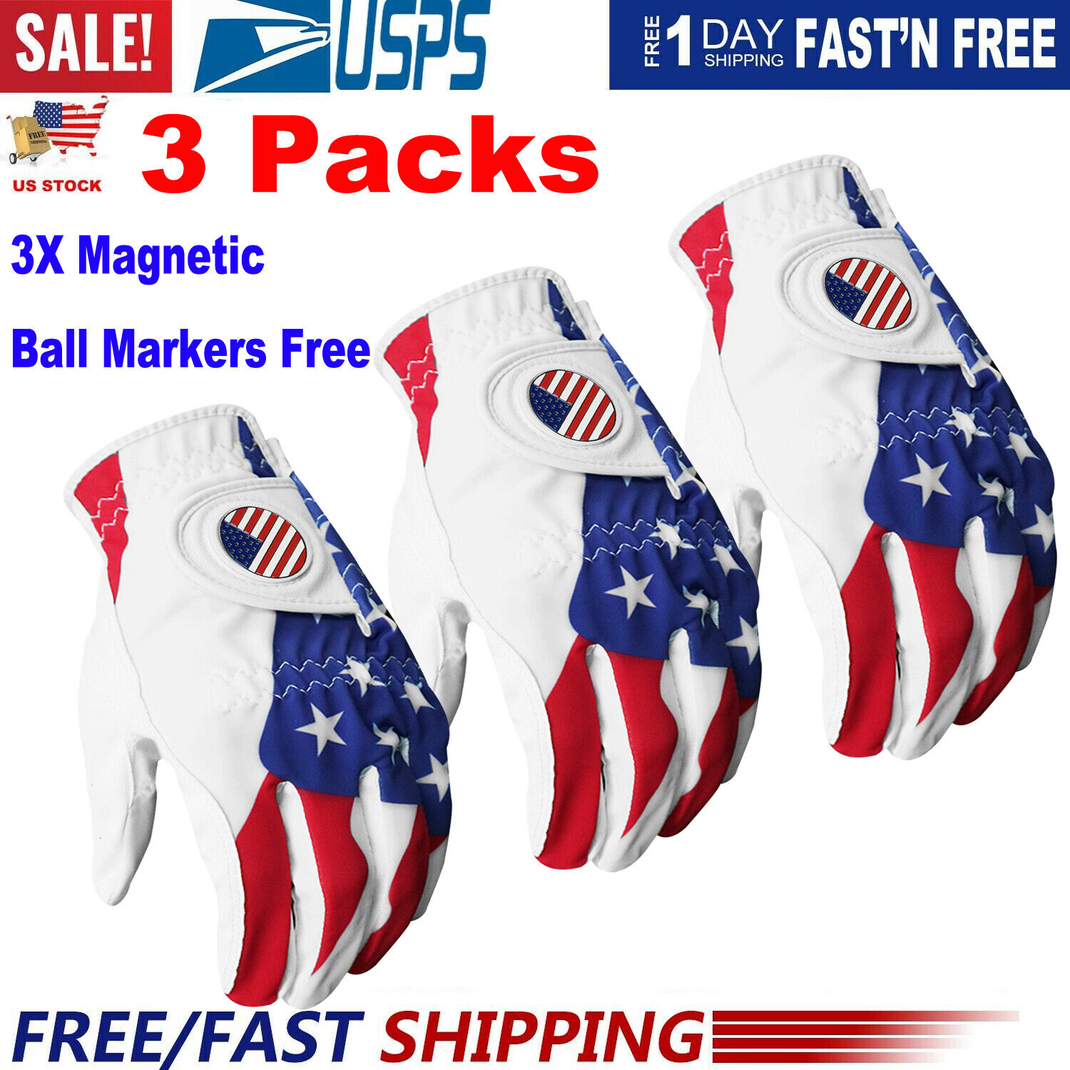 Mens Golf Gloves 1 3 Pack Large Hanf USA Right List price Free Shipping New Left Flag Ba Hand