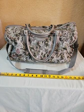 Vtg American Flyer Very Large Travel Tote Gym Bag Fabric Tapestry Gray Floral
