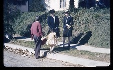 Women Fashion Dresses Hats Girl Sidewalk 1940s 35mm Slide Red Border Kodachrome