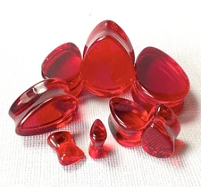 PAIR Tear Drop Red Glass Double Flare Plugs Gauges Tunnels Teardrop Body Jewelry