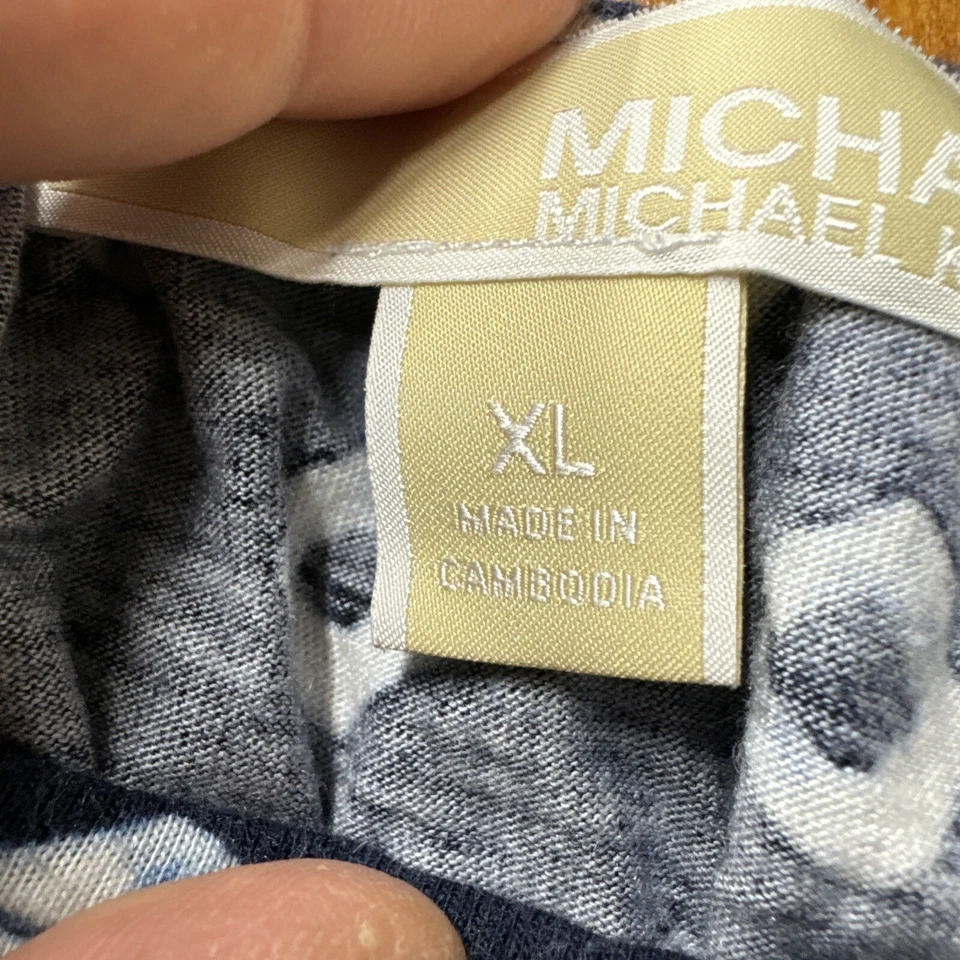 Blusa Michael Kors Top Mujer XL Azul Estampado Diamante Manga 3/4 Preppy Elastizada Foto 3 de 4