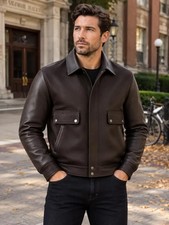 Leather Jacket, Men's Brown Leather Jacket, Classic Biker Jacket, Casual