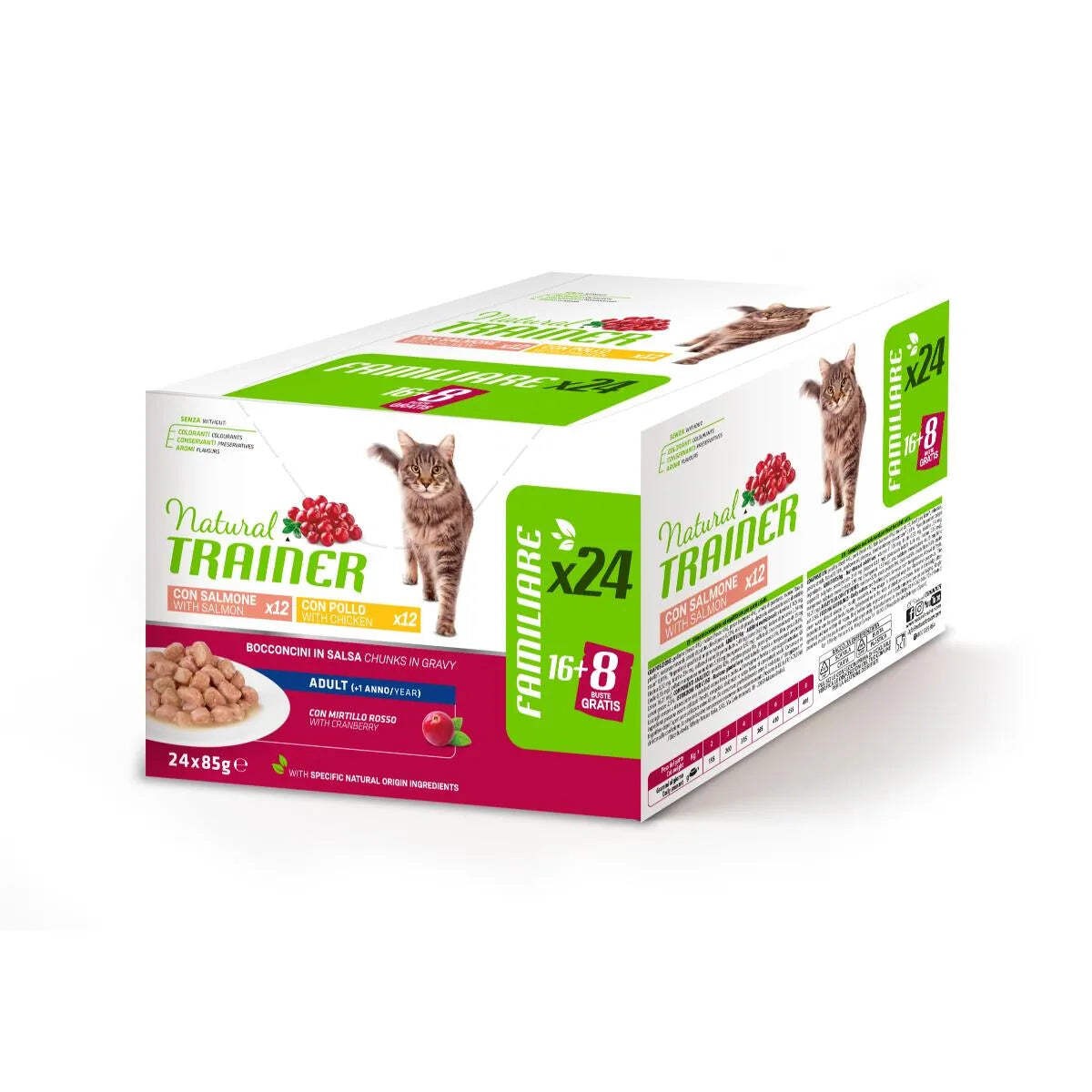 38 + 10 gratis! 48 x 85 g Natural Trainer - 48 x 85 g Adult Mix: Pollo e Salmone - Immagine 2