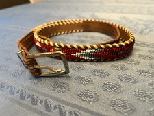 Leather Thunderbird Native Hand Seed Beaded Southwestern Small Belt 34" Vintage