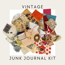 Vintage Junk Journal Kit Mystery Ephemera Lace Fabric Paper 40 Pc