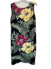 Vintage Tommy Bahama Size 14 Silk Sleeveless Black Tropical Hawaiian Maxi Dress