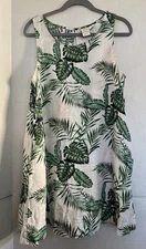 C&C California Linen Palm Leaf Sleeveless Shift Dress Women’s Size M Tropical