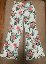 GUESS Womens Lightweight Blue Tropical Tie Front Slit Wrap Leg Pants Size Small