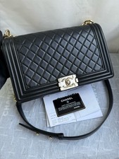 Chanel Boy Black Leather Quilted Gold Hardware Chain Flap Bag [Duties Paid]