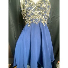 Stunning Navy Blue Beaded Halter Prom Dress Formal Evening Gown Size M