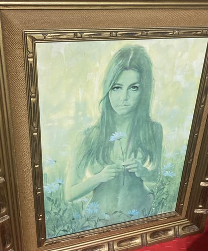 VINTAGE FRANK TAURIELLO FLOWER CHILD PRINT ON CANVAS WOOD FRAME