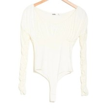 Elodie Ruched Long Sleeve Bodysuit - Ivory Size XS