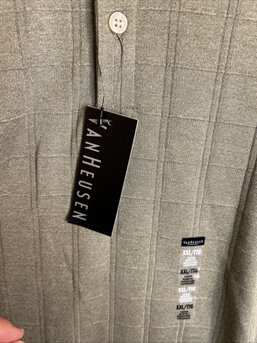 Camisa Polo Van Heusen Para Hombres Talla XXL Verde Ventana Manga Larga Preppy Business - Imagen 4 de 8