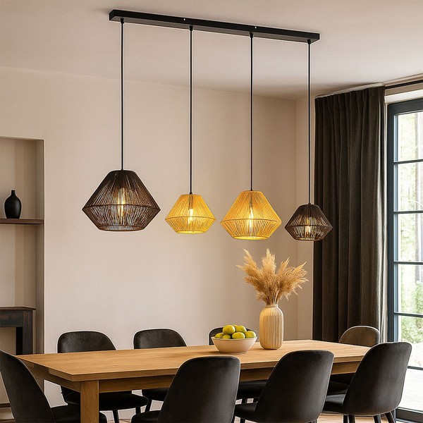 HäNgelampe Pendellampe Esszimmerlampe Naturseile Beige Schwarz KüChenlampe 120Cm-image