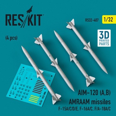 ResKit RS32-0407 - 1:32 AIM-120 (A,B) AMRAAM missiles (4 pcs) (F-15A/C/D/E, F-16