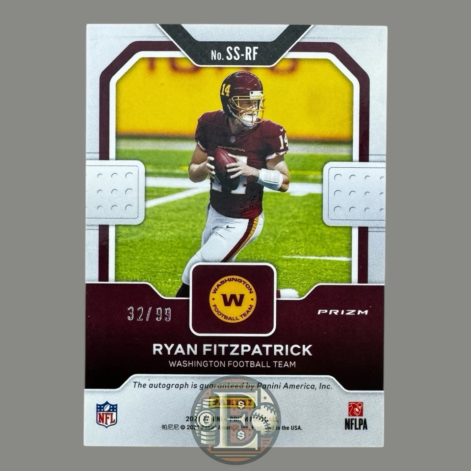 Ryan Fitzpatrick 2021 Panini Prizm Autographs Blue Cracked Ice /99 Washington - Image 2 of 2