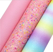 Rainbow glitter solid 3 piece set FAUX LEATHER SHEET 8 x 13" 1184168
