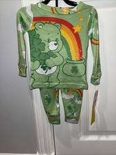 NWT Care Bears Girl 18M Green Rainbow Pot Of Gold Footless Pajamas 2 Piece
