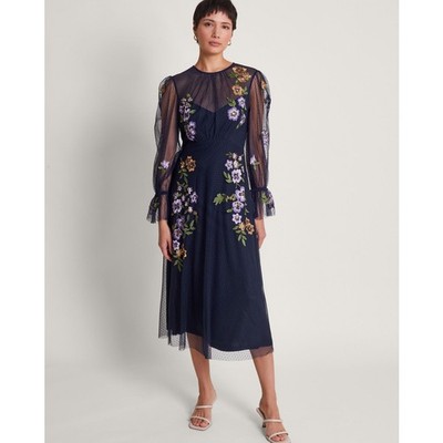 Monsoon A-Linien Midikleid UK16 in Blau UVP 150£