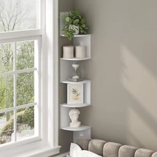 Furinno Rossi 5-Tier Floating Corner Shelf (7.8 x 7.8 x 48.8), White 