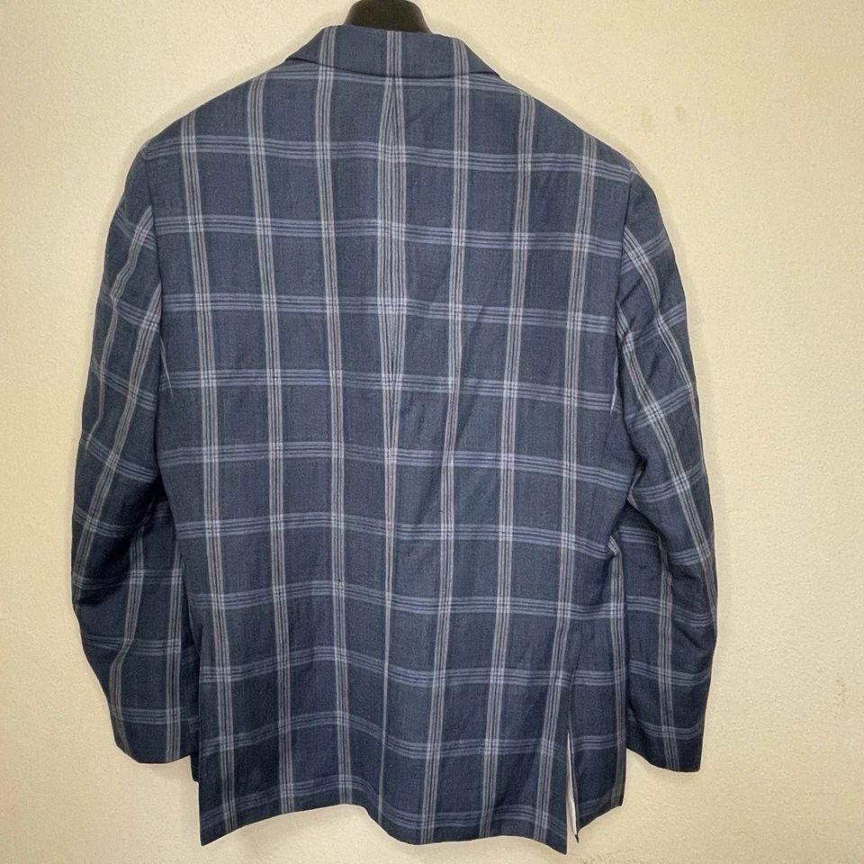 Abrigo Deportivo Alan River Mezcla Lana Lino Hombres 44R Azul Cuadros Madrás Blazer Chaqueta Foto 2 de 4