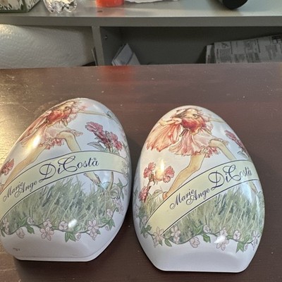Marie-Ange Di Costa Fairy Floral Egg-Shaped Lidded Metal Tin Boxes, 2-Pack