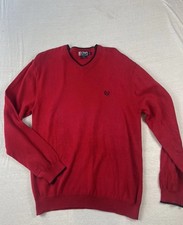Vintage Chaps Ralph Lauren Red Cotton Sweater Men  s Medium Logo Knit 90s Y2K