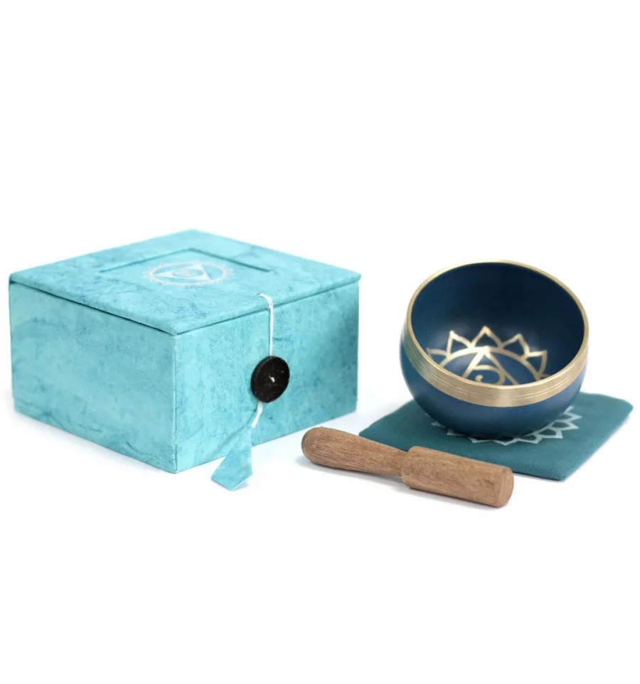Bol tibétain artisanal bleu turquoise et son maillet pour vos séances de yoga à la maison