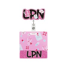 LPN Badge Reel with Buddy Pink Glitter Licensed Practical Nurse Lpn