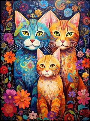 Tile Mural Cute Cats Whimsical Colorful Animal Kitchen Shower Art Backsplash