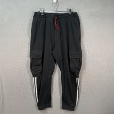 Adidas Womens XL Black Cargo Joggers w/ Elastic Waistband Red Drawstring
