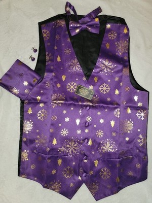 DiBanGu Purple Gold Snowflake Tree Firework Christmas Vest Set for Men, LARGE 