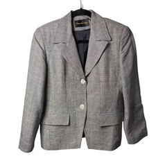 VTG Giorgio Sant'Angelo Blazer Women 10 Grey Plaid Linen Blend Office Career 90s
