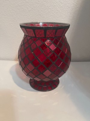 Mosaic Leaded Red Glass Vase Candle Holder Decor by Elements 7''