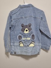 Just Vibin Bear Kid's Denim Jacket Size 160/11-12Y