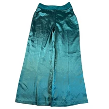 Metro Style Green Satin Style High-Waisted Wide Leg Pants Velvet Waistband Sz 16