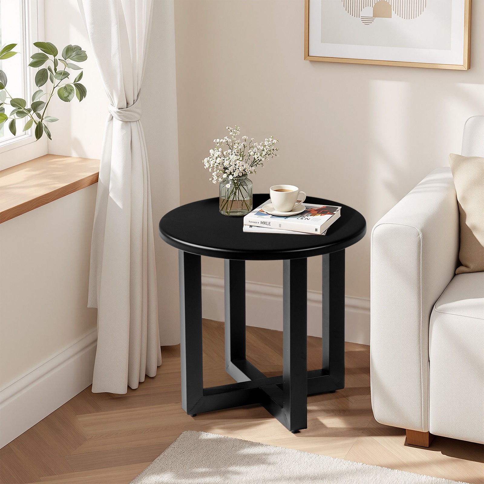 Patio Bistro Side Table 18in Portable In/Outdoor Black Round Weather Resistant