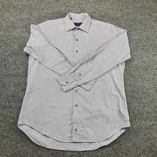 David Donahue Dress Shirt Men L Blue Brown Micro Houndstooth Cotton Professional