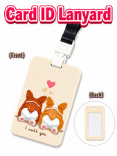 Couple Dog Corgi Puppy Lanyard Neck Strap ID Credit Card Badge Case Pass Holder