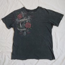 Y2K Affliction Chris Horodecki T-Shirt Distressed Black Faded Cyber Grunge Large