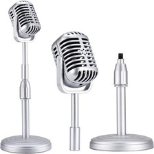 Facmogu Vintage Desktop Microphone Prop Model With Adjustable Stand, Silver