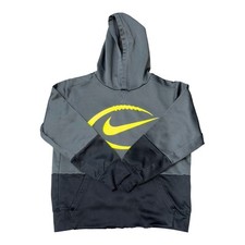 Nike Football Dri Fit Hoodie Youth Large Gray Neon Swoosh Pullover Sweatshirt