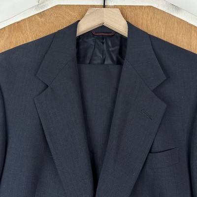 Hart Schaffner Marx Suit Mens 38R Navy Blue Wool Pants 30x29 Pleated Front Solid