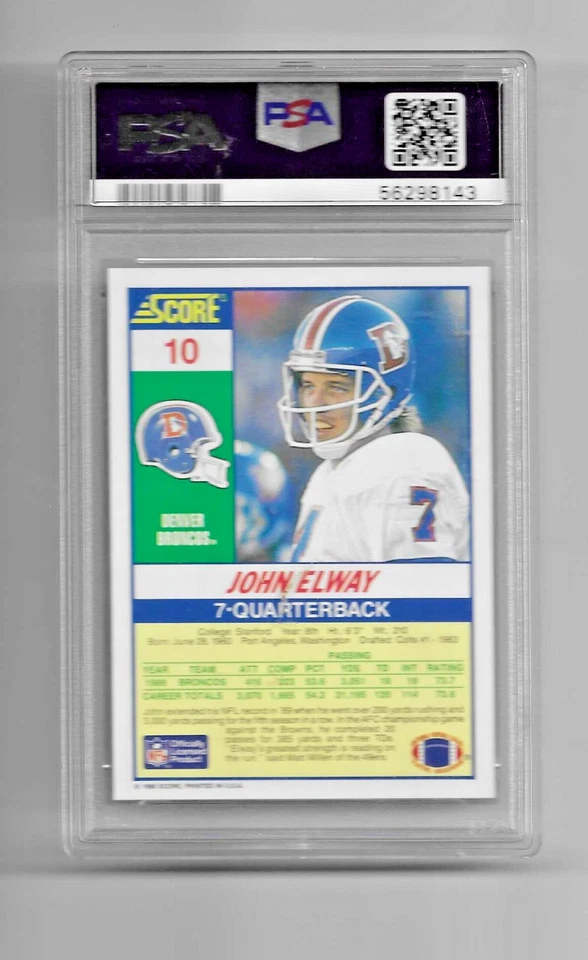 1990 SCORE 100 HOTTEST FOOTBALL CARD #10 HOF JOHN ELWAY PSA 10 LOW POP BRONCOS - Image 4 of 4