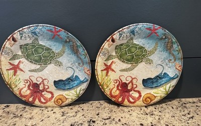 Pier One Sea Creatures Melamine 11  Plates Set Of 2 