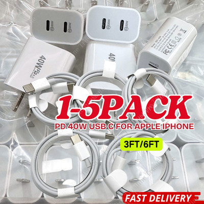 USB C 40W Fast Charger For iPhone11 12 14 15 16 17 Android PD Type C Cable Lot