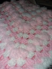 Crochet Baby Pram Blankets 26"x 26" baby pink & White .Hand made.