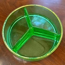 Vintage green divided condiment uranium glass dish