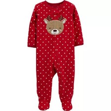 Carter's Baby 1 Piece Reindeer Zip-Up Fleece Christmas Pajamas NB 3M or 6M NEW