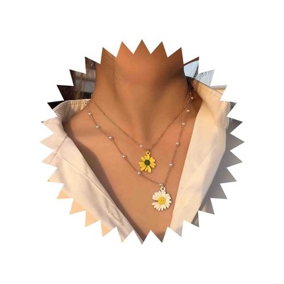 Boho Layered Daisy Flower Choker Necklace Gold Station Pearl Chain Necklace Dais